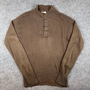 Vintage US Military 5 Button Henley Sweater Mens M Brown Knit Pullover 90s